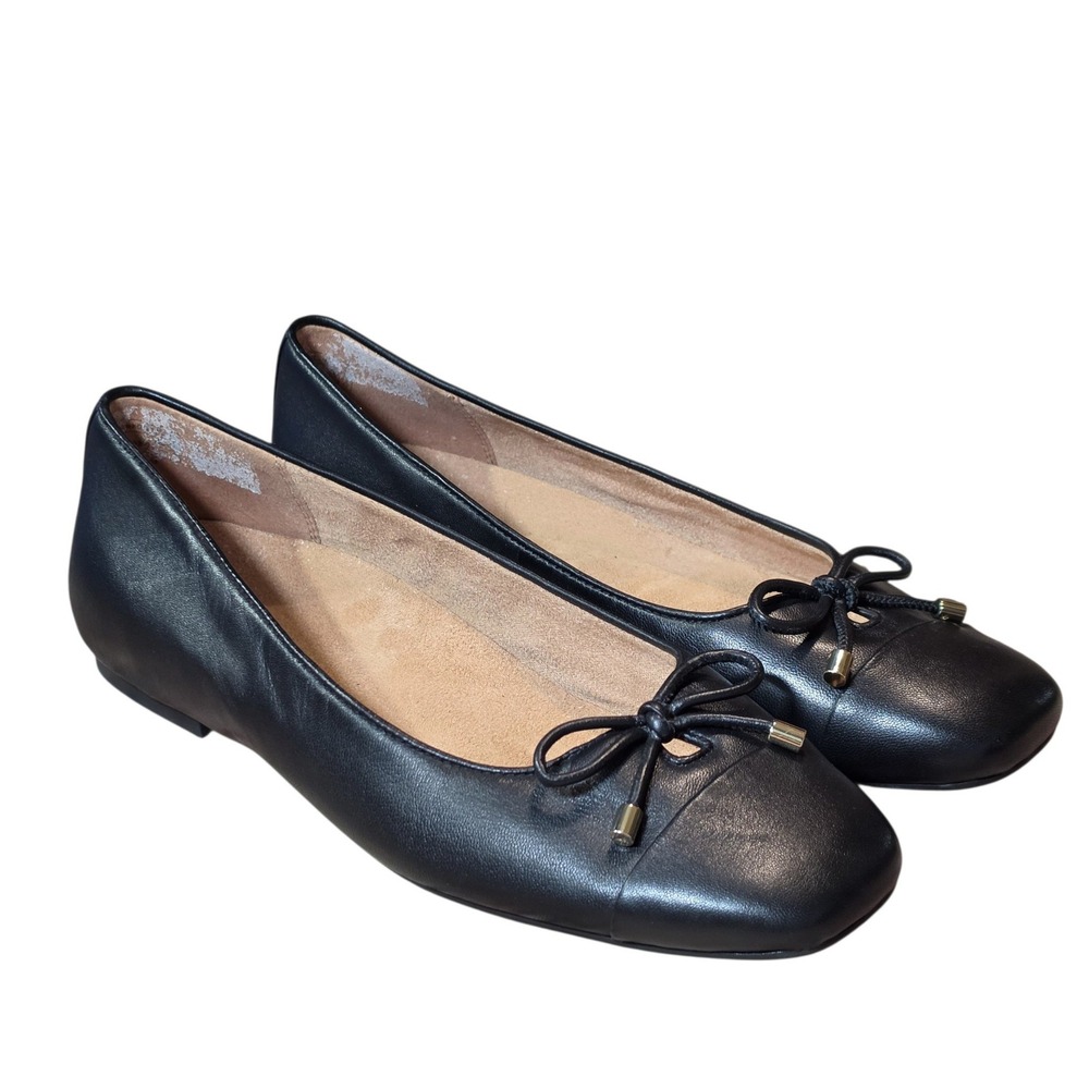 Vionic Womens 11 Klara Ballet Flat Black Leather Square Toe Bow Comfort Office